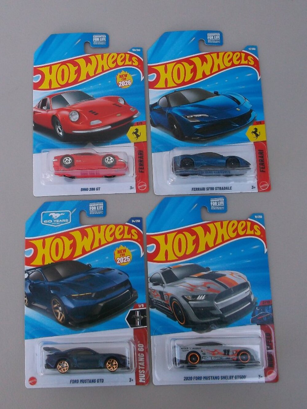 NWT Mattel Hot Wheels 4‑Pack Bundle – 2 Ferraris and 2 Ford Mustangs